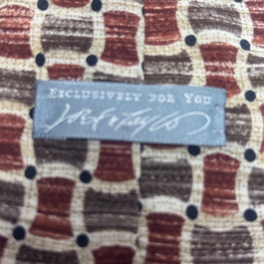 Lord & Taylor Necktie Brown Beige Geometric Print Silk Career Tie - Picture 4 of 5